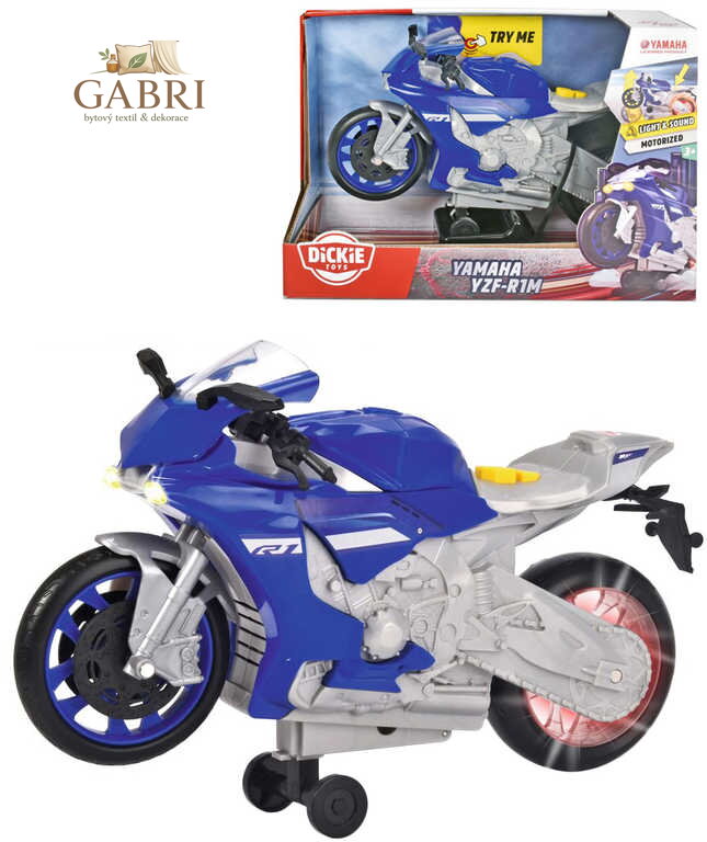 DICKIE Motocykl Yamaha R1 Wheelie Raiders 26cm na baterie Světlo Zvuk