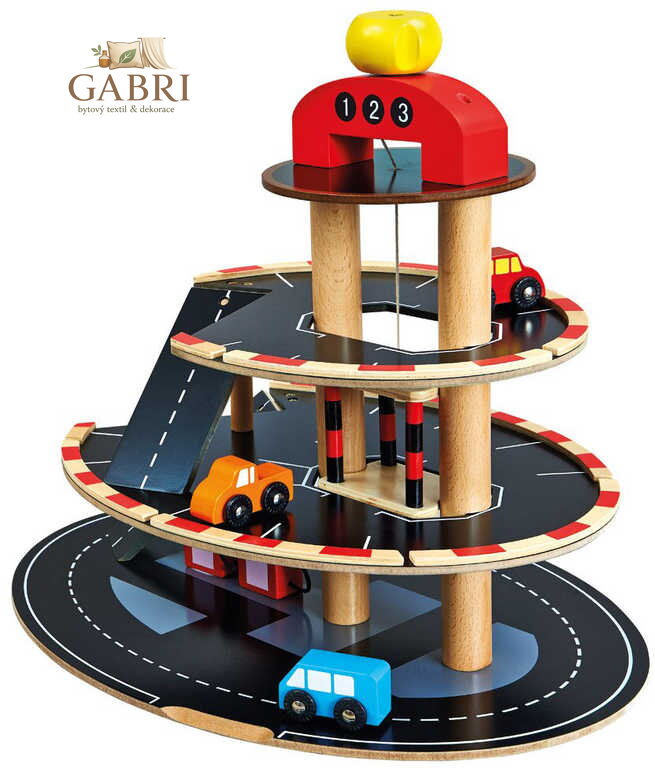 BINO DŘEVO Parkoviště s výtahem set se 4 autíčky *DŘEVĚNÉ HRAČKY*