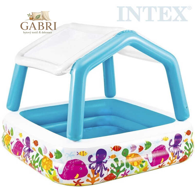 INTEX Bazén dětský nafukovací se stříškou oceán 157x157x122cm čtverec 57470