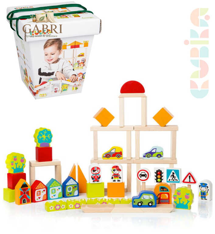 CUBIKA DŘEVO Baby stavebnice Doprava ve městě set 55 dílků v dárkové krabici