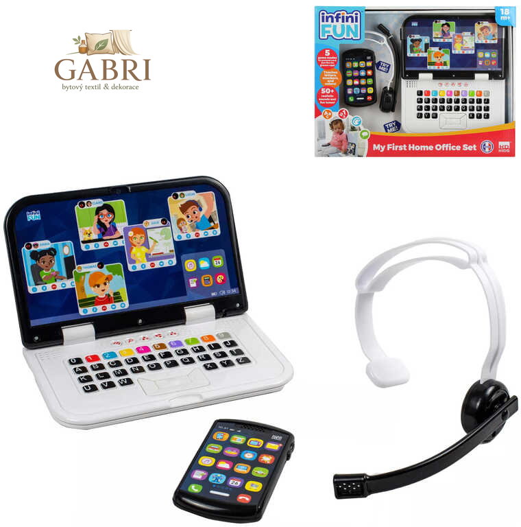 Moje první home office baby set notebook s mobilem a sluchátky na baterie Zvuk