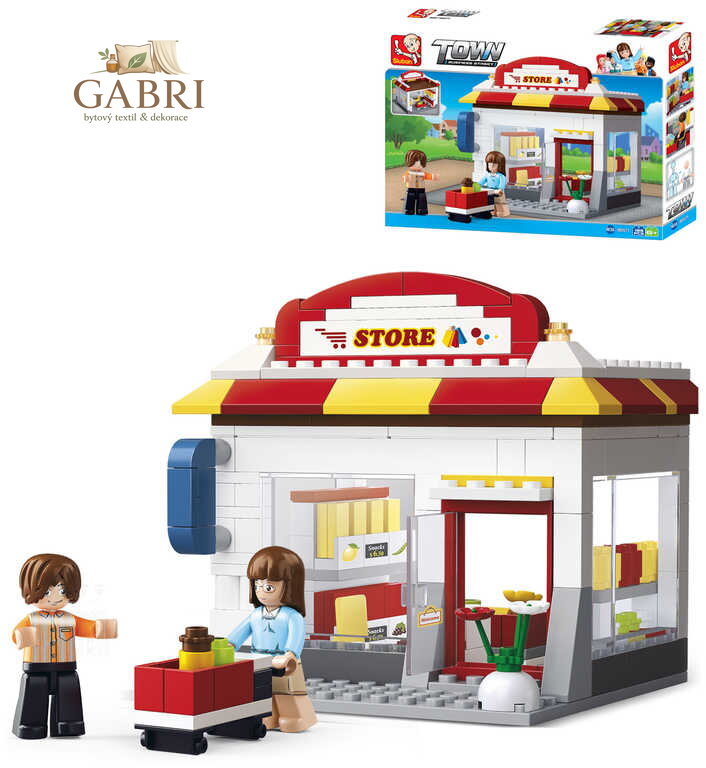 SLUBAN Stavebnice TOWN Samoobsluha set 186 dílků + figurka 2ks plast