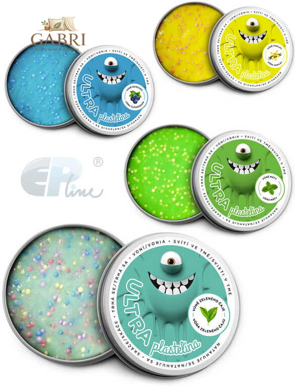 EP line Inteligentní plastelína 50g chytrá hmota svítí ve tmě s vuní a glitry s kuličkami