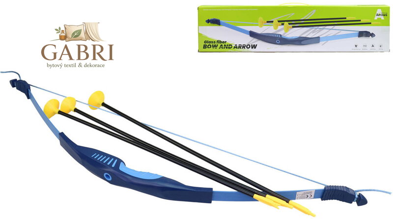 Luk modrý 70cm + 3 šípy na přísavku dětský plastový herní set