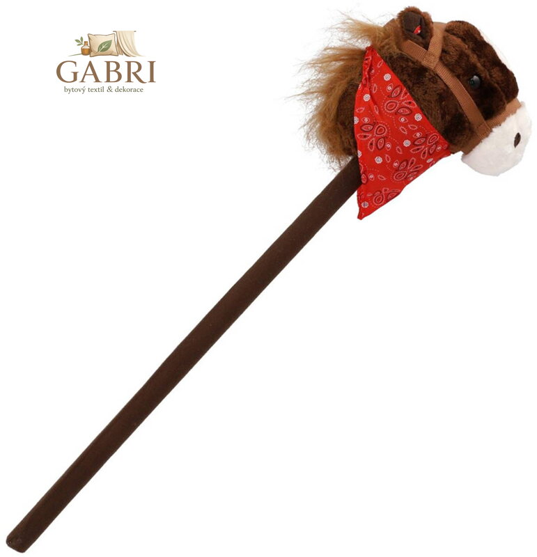 PLYŠ Kůň hnědý na tyči 80cm koňská hlava na baterie v sáčku Zvuk