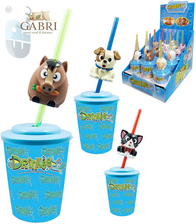 EP line Drinkeez set kelímek + brčko se zvířátkem na baterie Zvuk 8 druhů