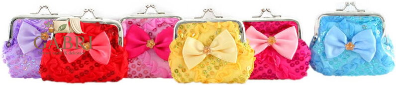 Peněženka malá dětská holčičí mašle 9cm zdobená s glitry 6 barev