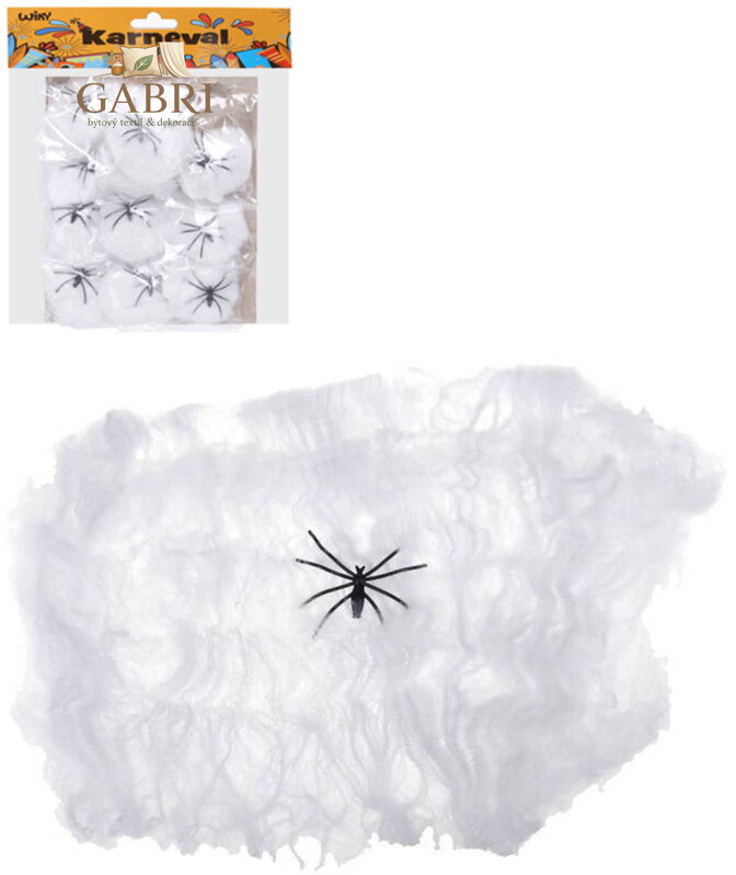 KARNEVAL Dekorace pavučina s pavoukem Halloween set 12ks v sáčku