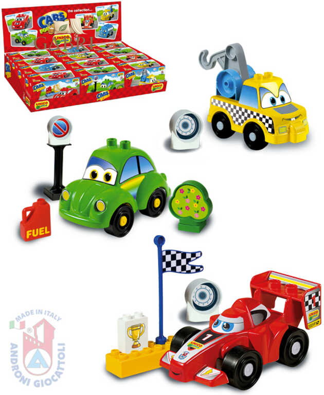 ANDRONI Autíčko malé stavebnice set 8 dílků různé druhy v krabičce