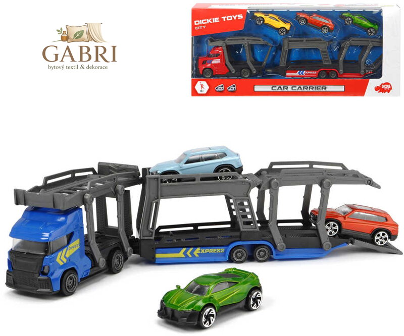 DICKIE Přeprava autíček set transportér 28cm + autíčko 3ks kov 2 druhy