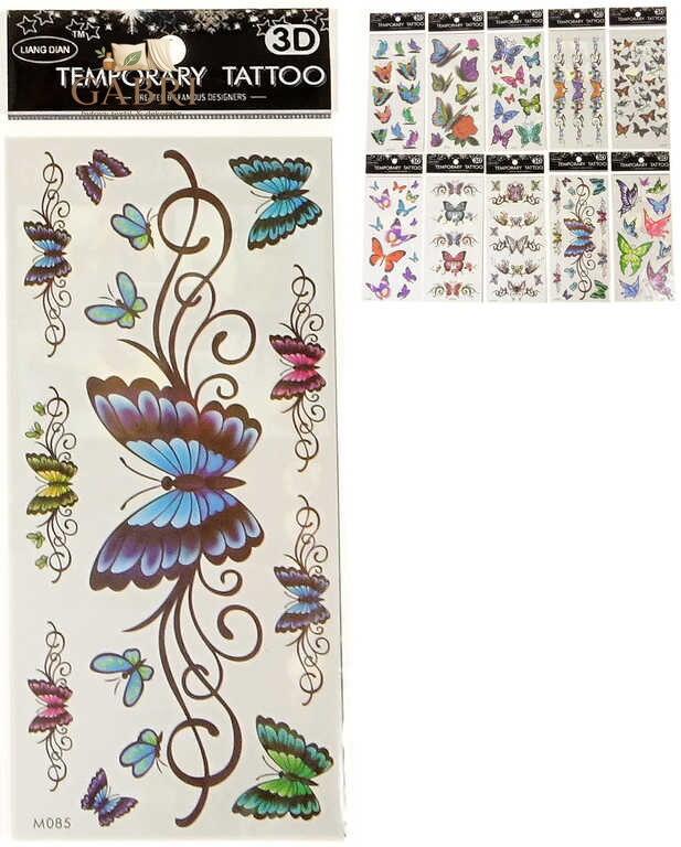 Tetování dětské holčičí tetovačky motýli 1 arch různé druhy v sáčku