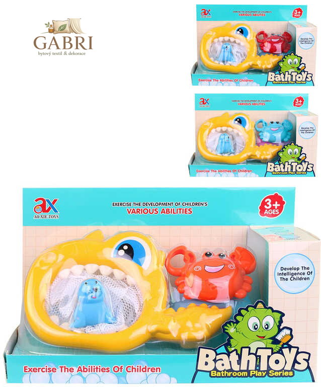 Rybář set síťka + 2 stříkací zvířátka do vany do vody 3 barvy plast