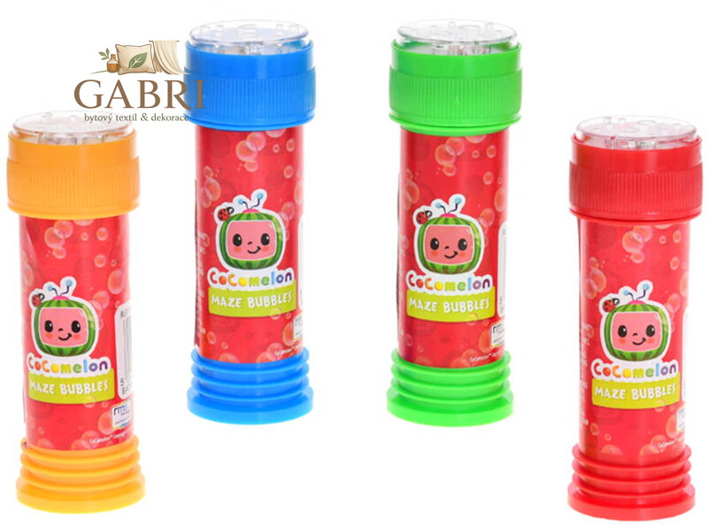 Bublifuk Cocomelon 60ml dětský bublifukovač se hrou ve víčku 4 barvy
