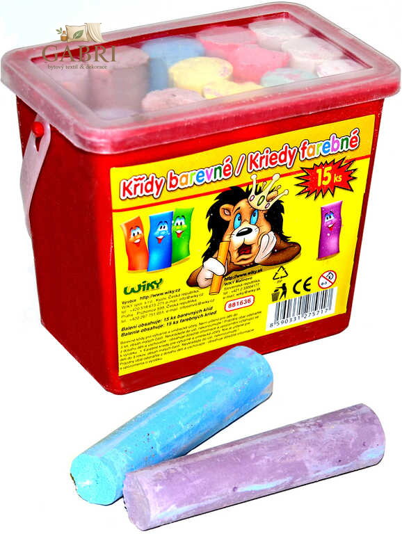 Křídy dětské chodníkové barevné set 15ks kulaté 10cm v plastovém boxu
