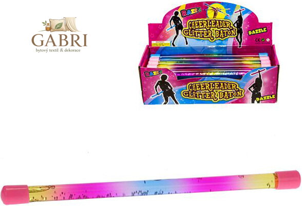 Hůlka flitrová duhová pro mažoretky 31cm s flitry v tekutině