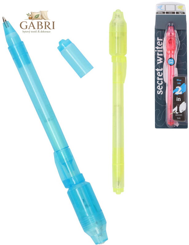 Propiska kouzelná modrý / neviditelný inkoust 2v1 na baterie Světlo 3 barvy