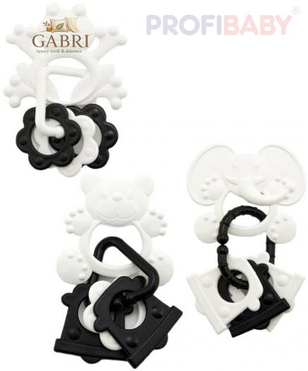 PROFIBABY Baby Kousátko zvířátko se 3 přívěsky černobílé pro miminko