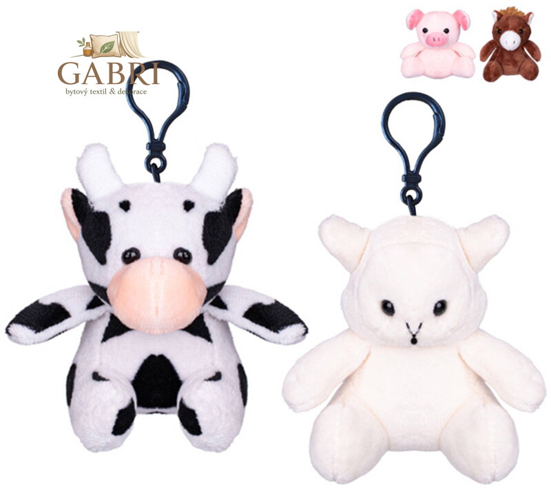 PLYŠ Klíčenka zvířátko farma přívěsek na klíče 4 druhy