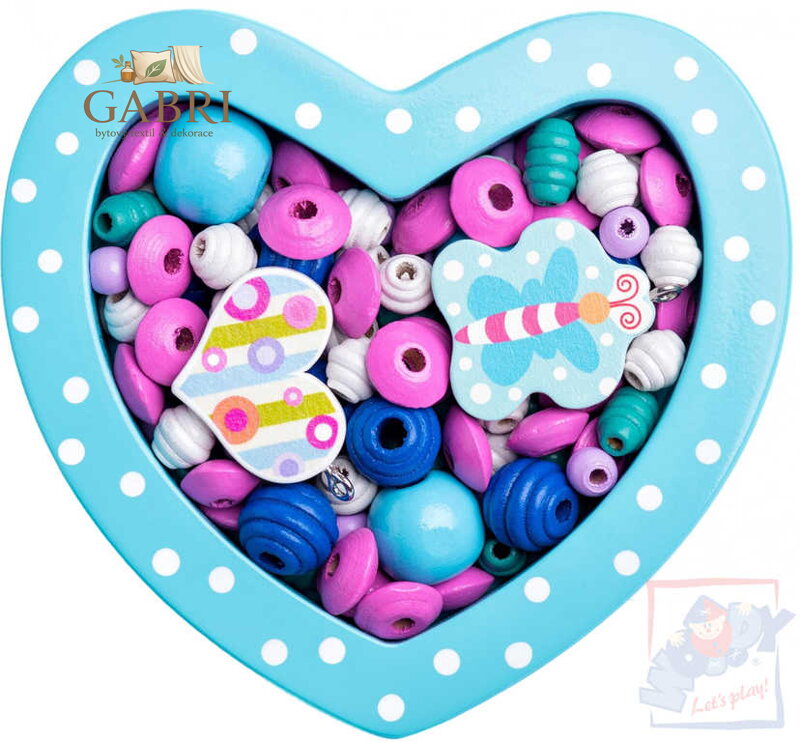 WOODY DŘEVO Korálky navlékací v srdíčku tyrkysové *DŘEVĚNÉ HRAČKY*