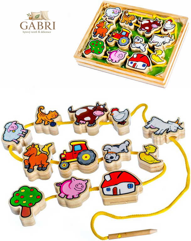 DŘEVO Provlékačka zvířátka navlékací korálky set s doplňky *DŘEVĚNÉ HRAČKY*
