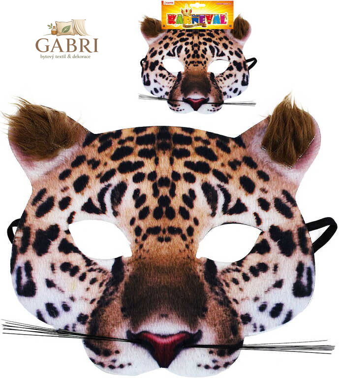 KARNEVAL Maska zvířecí Gepard dětská látková škraboška KARNEVALOVÝ DOPLNĚK