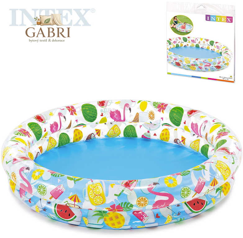 INTEX Bazén dětský nafukovací kulatý průhledný 122x25cm potisk léto 59421