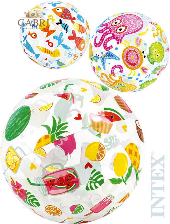 INTEX Míč dětský 51cm nafukovací s potiskem do vody průhledný 3 druhy 59040