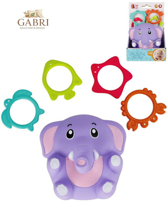BAM BAM Baby sloník aktivní zvířátko navlékací set se 4 kroužky