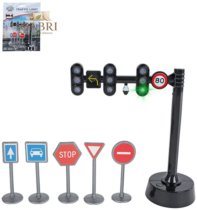 Semafor silniční set s dopravními značkami na baterie Světlo Zvuk