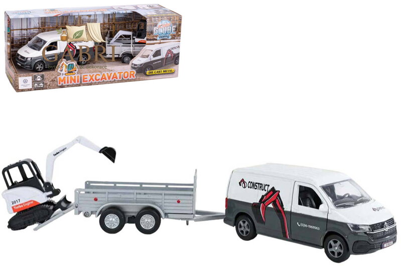 KIDS GLOBE Traffic auto VW Transporter set s bagrem a přívěsem PB kov