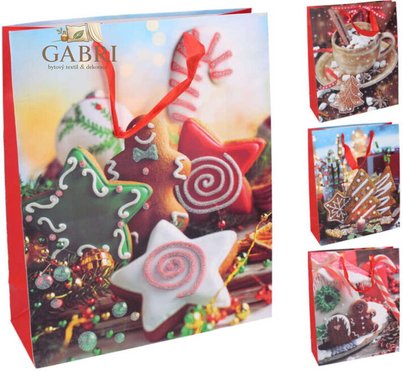Taška dětská dárková Vánoce vel. L 30x40cm sladkosti 4 druhy karton