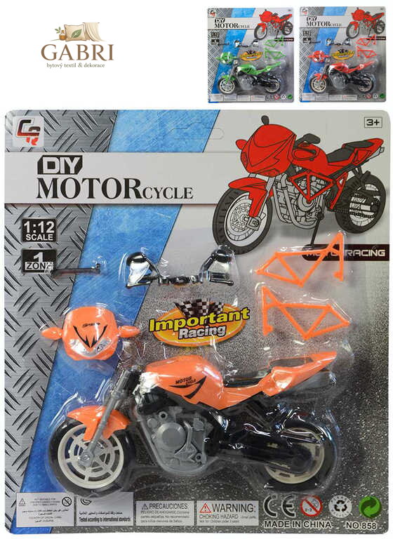 Motorka závodní k sestavení 18cm 3 barvy na kartě plast