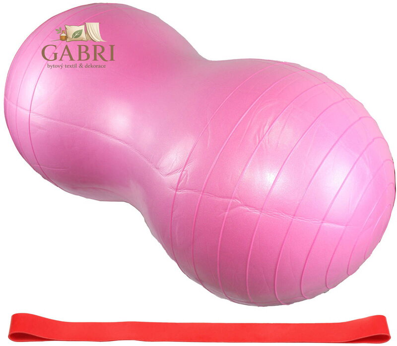 MERCO Míč gymnastický balanční gymball Peanut růžový set s gumou