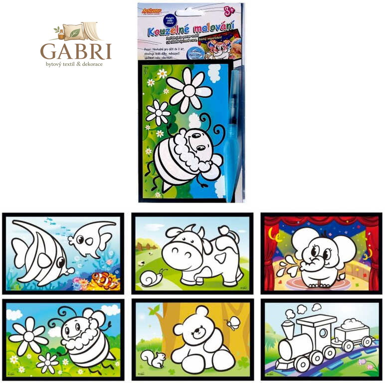 Malování vodou kouzelné set 1 obrázek + štětec různé druhy