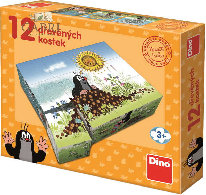 DINO DŘEVO Kostky (kubus) Krtkův rok (Krteček) 12ks *DŘEVĚNÉ HRAČKY*