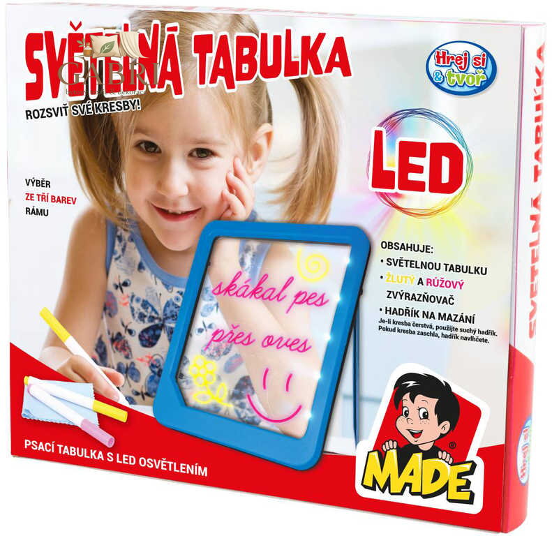 Tabulka světelná kreslicí set s fixy a hadříkem na baterie LED Světlo 3 barvy