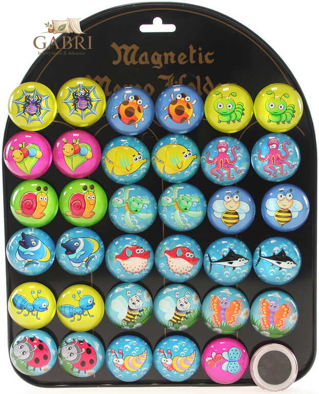 Magnetky dětské kulaté veselá zvířátka samostatné 3,5cm různé druhy