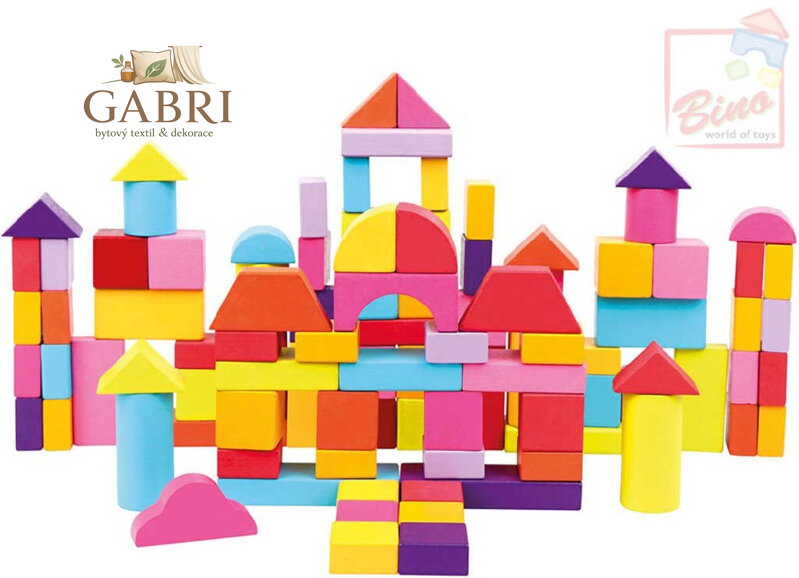 BINO DŘEVO Kostky set 100ks v kyblíku nové barvy *DŘEVĚNÉ HRAČKY*