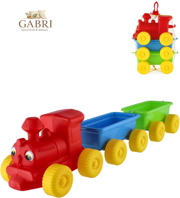 Vláček barevný 60cm baby mašinka s očima + 2 vagónky plast