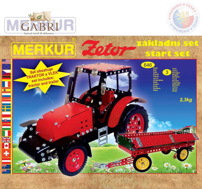 MERKUR Zetor základní set traktor + vlek 646 dílků *KOVOVÁ STAVEBNICE*