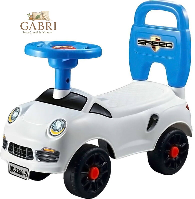 Odrážedlo baby auto odstrkovadlo s klaksonem a opěrkou zad bílé