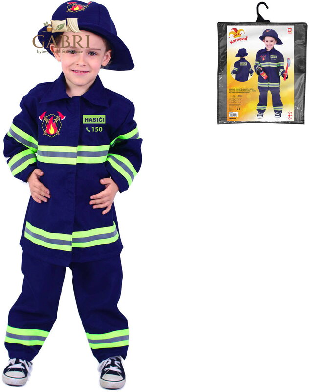 KARNEVAL Šaty hasič český potisk vel. M (117-128cm) 6-8 let *KOSTÝM*