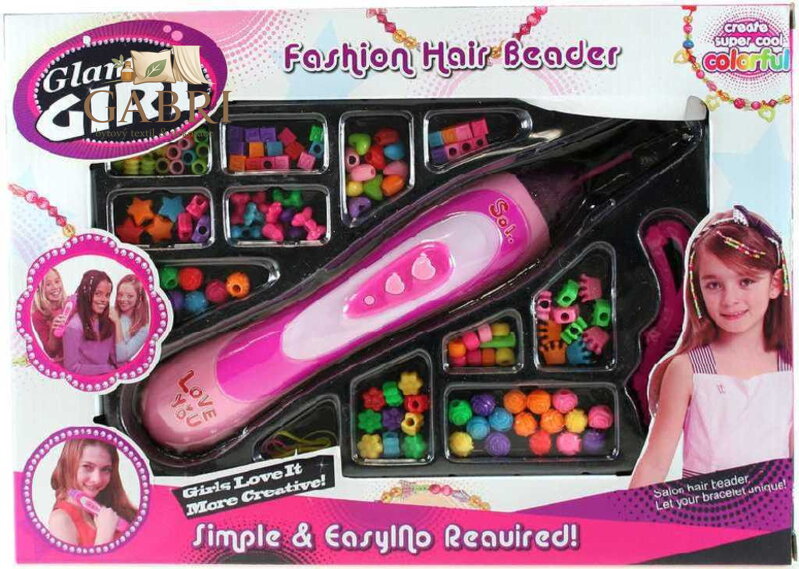 Zaplétač vlasů dětský holčičí set s korálky s gumičkami hřebínkem v krabici