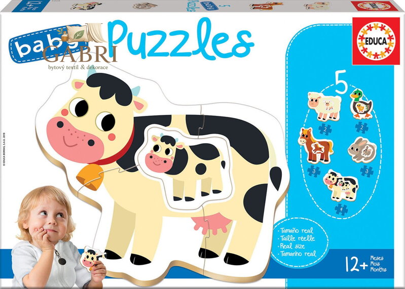EDUCA Baby puzzle Zvířátka na farmě s mláďaty 5v1 (2-4 dílky)