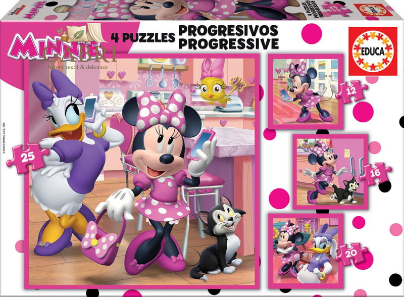 EDUCA Puzzle Minnie a Daisy 4v1 (12,16,20,25 dílků)