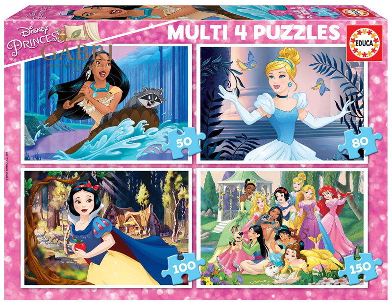 EDUCA Puzzle Disney princezny 4v1 (50,80,100,150 dílků)