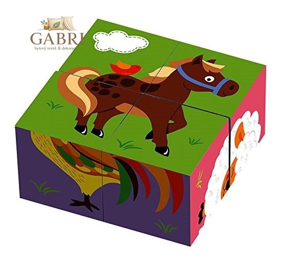 VIGA Obrázkové kostky Zvířátka na farmě, 4 kostky