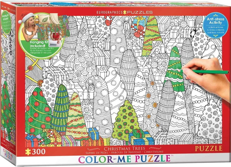 EUROGRAPHICS Color me puzzle Vánoční stromky 300 dílků + sada na zavěšení