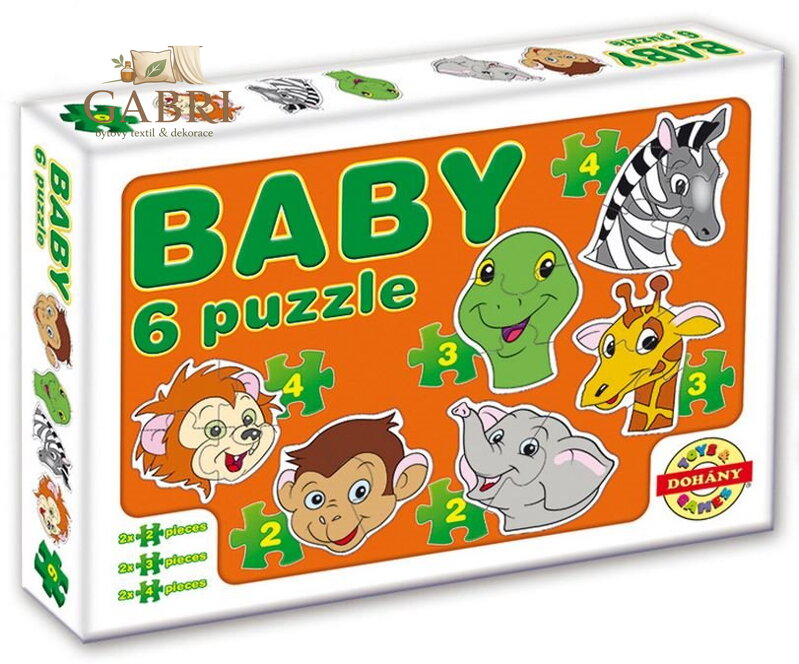 DOHÁNY Baby puzzle Zvířecí hlavičky - safari 6v1 (2-4 dílky)