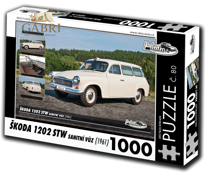 RETRO-AUTA Puzzle č. 80 Škoda 1202 STW sanitní vůz (1961) 1000 dílků